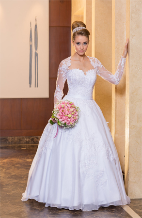 vestido de noiva simples com renda e manga